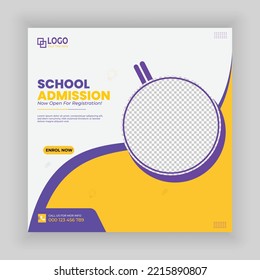 School admission square poster template. back to school social media banner design