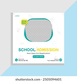 School admission square social media post template vector design. School admission or education school poster, cover layout and flyer.