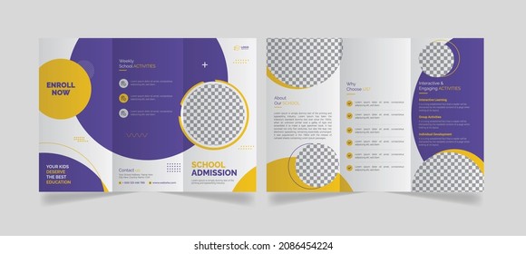 School Admission Tri Fold Brochure Template . 2 Page 3 Folded School Profile. Creative Shape Business,  School Admission Brochure Template