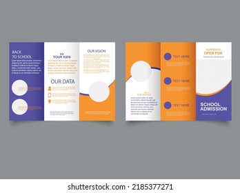 School admission tri fold brochure template . 2 page 3 folded school profile. Brochure for printing. Chart forecast.