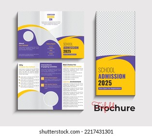 School admission tri fold brochure template . 2 page 3 folded school profile.