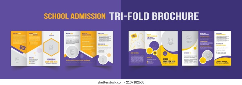 School admission tri-fold brochure template. Kids back to school education brochure cover layout