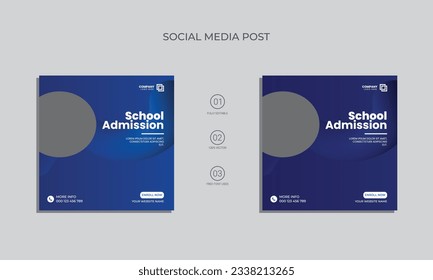 school admission vector social media post template. school admission social media banner and marketing post design.