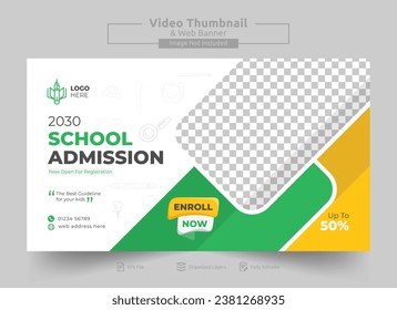 Plantilla de vídeo de admisión escolar y de banner web. Ingreso en la escuela de niños admisión en vídeo personalizable