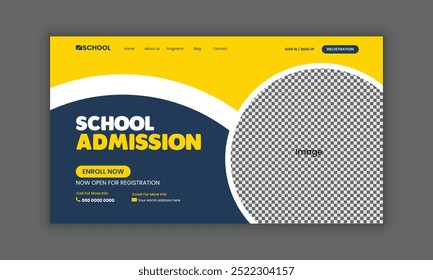 School admission web banner design for the Education website homepage and landing page hero section.