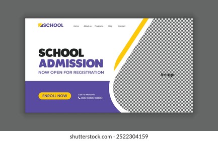 School admission web banner design for the Education website homepage and landing page hero section.