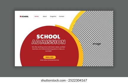 School admission web banner design for the Education website homepage and landing page hero section.