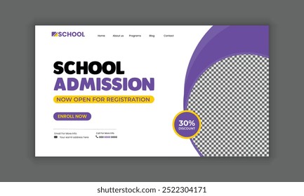 School admission web banner design for the Education website homepage and landing page hero section.