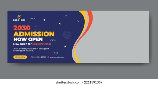 School admission web banner. admission facebook cover template