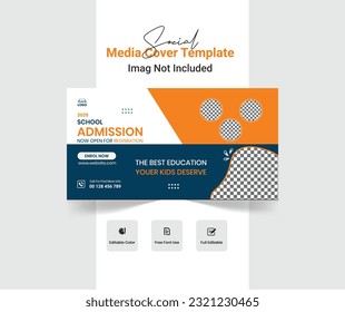 School admission web banner template. School admission social media cover template design, School admission Instagram cover design.
