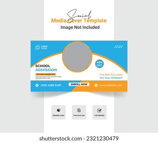 School admission web banner template. School admission social media cover template design, School admission Instagram cover design.
