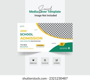 School admission web banner template. School admission social media cover template design, School admission Instagram cover design.
