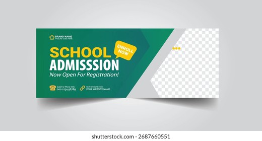 School admission web banner template or Social media post cover banner template, Back to school banner template.