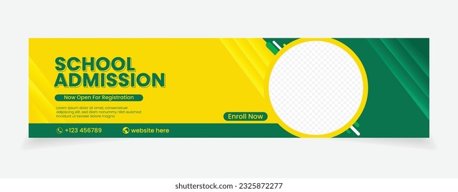 school admission with yellow and green abstract background. space for picture model template.