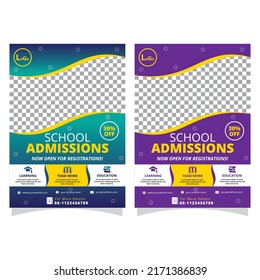 School Admissions Open Flyer A4 Size Brochure Cover Template For Kids Back To School Education Enrollment Layout Design Vector Illustrations.