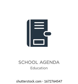 Icono de agenda escolar vectorial. Icono de moda de la agenda de la escuela plana de la colección de educación aislada en fondo blanco. La ilustración vectorial se puede utilizar para diseño gráfico web y móvil, logotipo, eps10