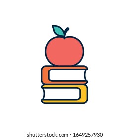 School apple and books line fill style icon design, Eduaction class lesson knowledge preschooler study learning classroom and primary theme Vector illustration