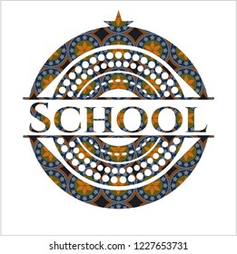 School arabic badge background. Arabesque decoration.