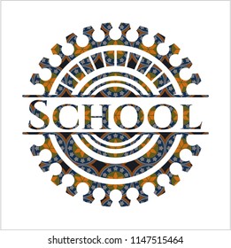 School arabic style badge. Arabesque decoration.