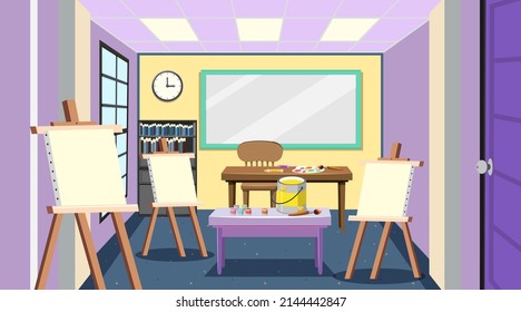 School Art Classroom Interior Concept Illustration