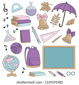School Autumn Vector Illustration Set  SCHOOL SUPPLIES for Digital Print, Holidays, Wall Art, Scrapbooking, Photo Album Design and Digital Paper