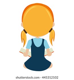 school avatar girl wearing colorful clothes while sitting back side view   over isolated background vector illustration