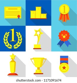 School award icons set. Flat set of 9 school award vector icons for web isolated on white background