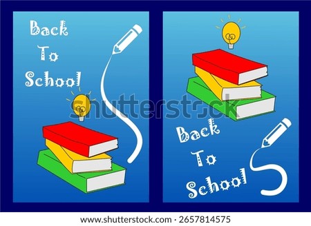 school back ground. book, lamp, pencil set of flat vector illustration, back to school