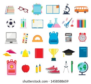 School. Back to school. Set of icons. Vector illustration isolated on white background