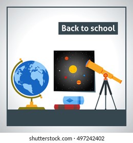 School background with school accessories. Back to school.