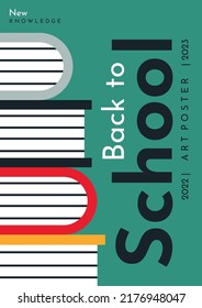 School Background. Back To School. Stack Of Books. Simple Flat Background. Vertical Poster.