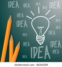 school background with blackboard, pencils and idea symbols vector