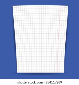 school background checkered notebook paper on blue background. vector