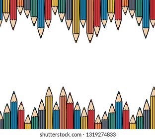 School background with color pencils and paper. Vector illustration