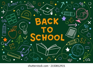 School background concept. Pattern with doodles. Web page design template for education.