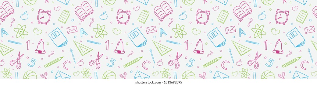 School background concept. Texture with funny doodles. Vector