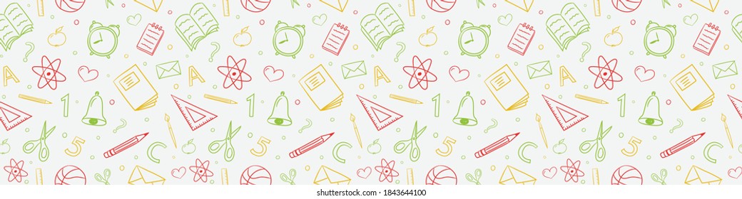 School background concept. Texture with funny doodles. Vector