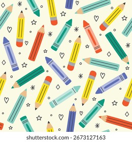 Fondo de la escuela con dibujos animados lindos. Patrón sin fisuras. Ilustración vectorial
