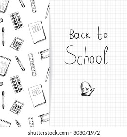 School background with different objects and copy space with word "Back to school"