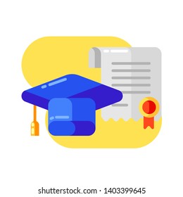 School background with education icons and symbols. Illustration in trendy flat style.