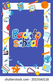 School background with education items. Illustration of supplies and stationery.