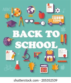 School background with flat icons. Vector Illustration, eps10. 