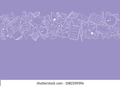 School background with funny accessories and copyspace. Vector.