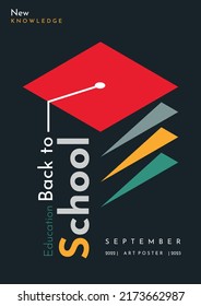 School background. Graduation cap. Simple flat background. Back to School.Vertical poster.