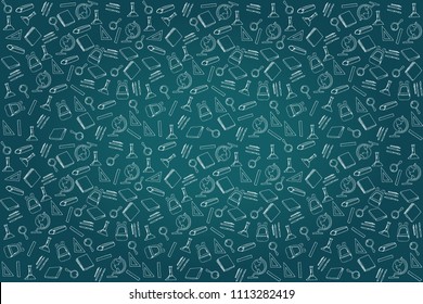School background with hand drawn doodle icons of study. Back to school. Sketch. Vector background. Place for text.