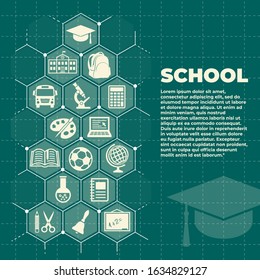 School background with icons and signs