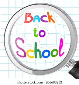 School background with a magnifier. Vector illustration. 