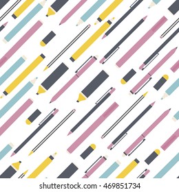 School background with pencil, pen and markers. Seamless pattern vector. Back to school.