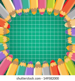 School background with pencils. Vector illustration. Place for text.
