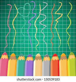 School background with pencils. Vector illustration. Place for text.